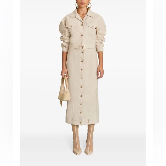 cult gaia daphne beige tan cropped cotton linen blend twill jacket coat size 6 - Picture 4 of 12